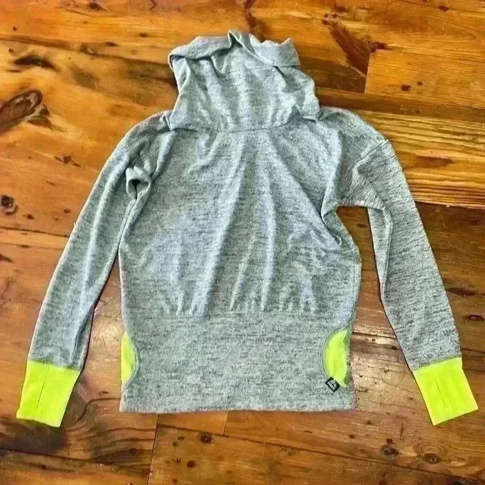 RBX Womens Gray  Fluorescent Yellow Turtleneck Sweatshirt Kangaroo Pocket Size S